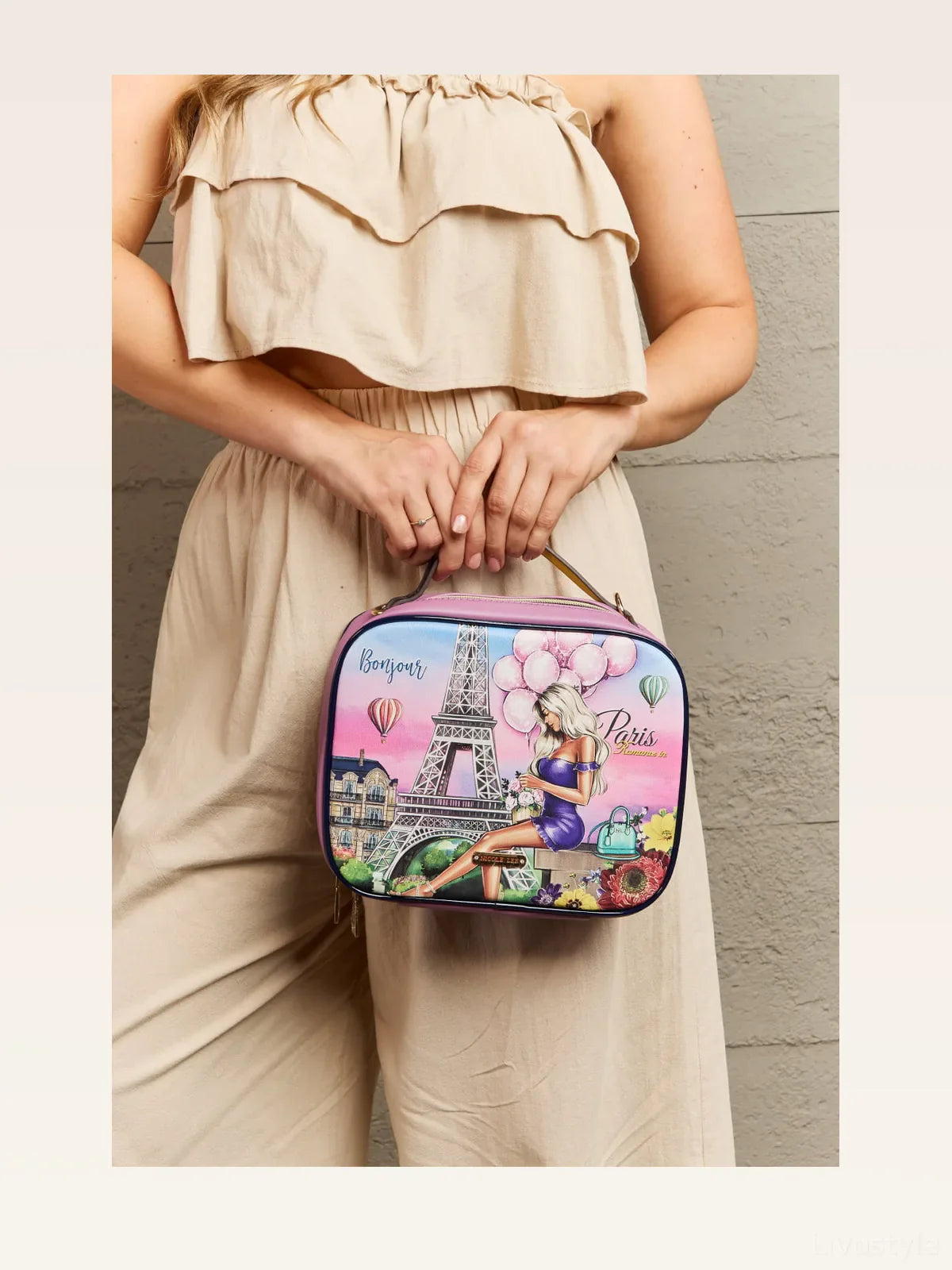 Printed Handbag with Three Pouches