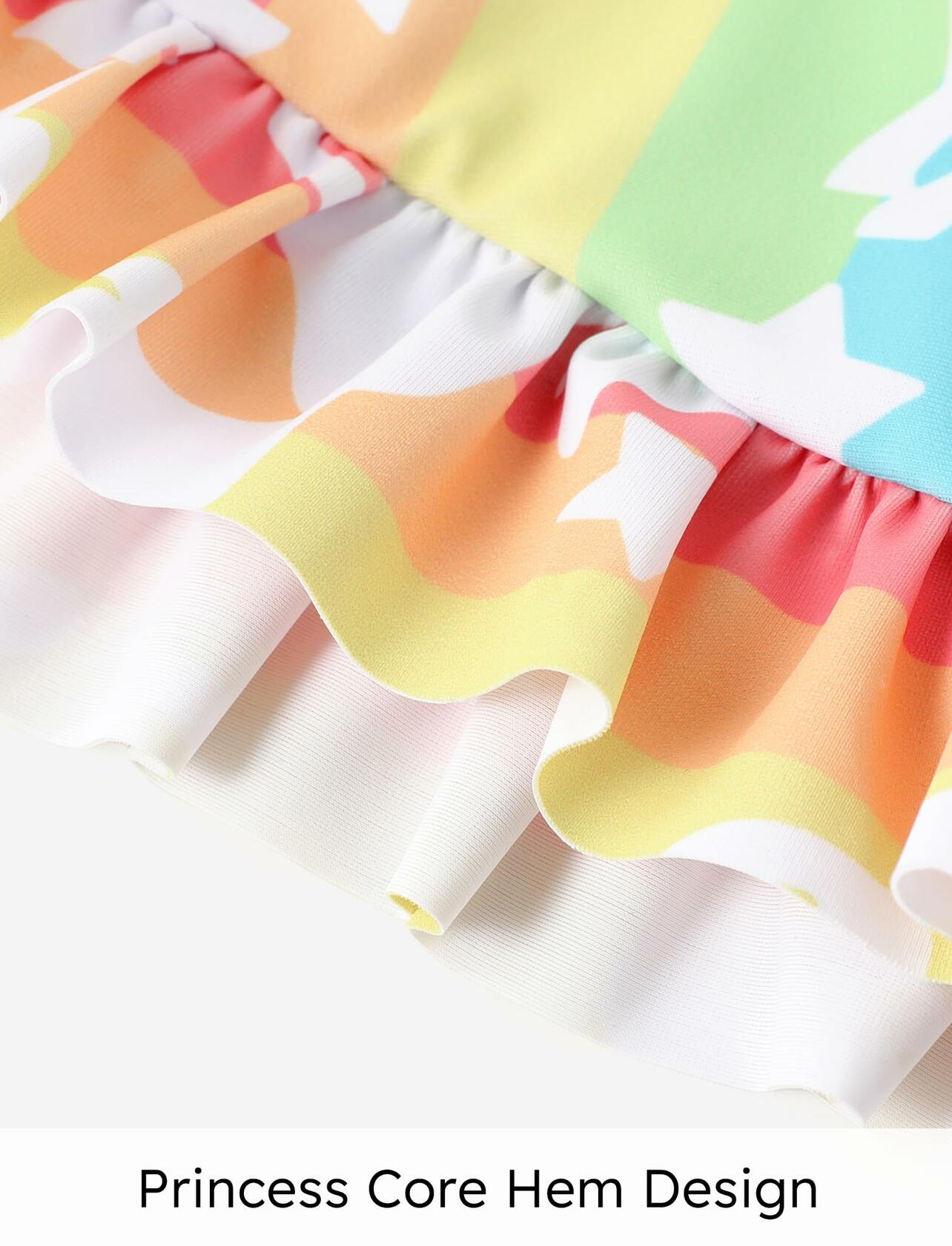 PATPAT Girls 3PC Ruffle Sleeve Rainbow Unicorn Bikini Colorful Size 7-8 Years