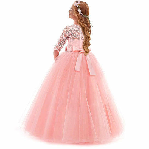 ABEHIK Flower Girls Lace Tulle Communion Dress Pink Size 2-3T