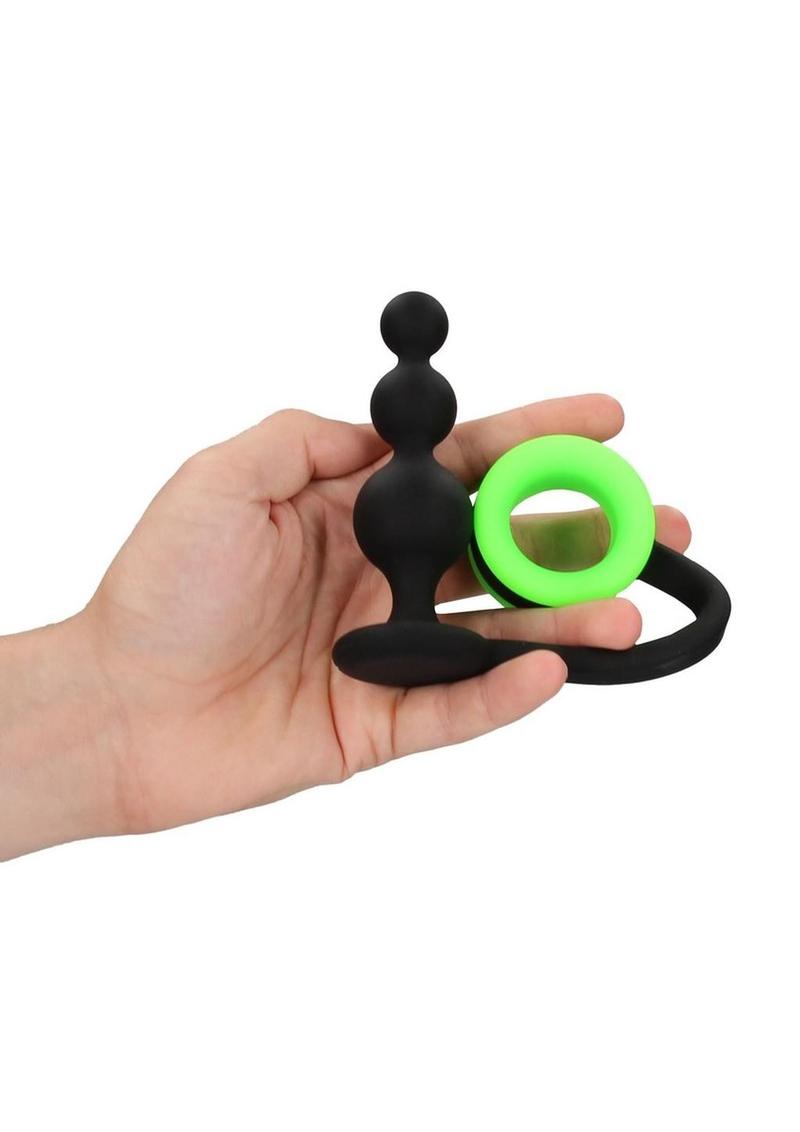 Ouch Glow in the Dark Beaded Butt Plug with Cock Ring