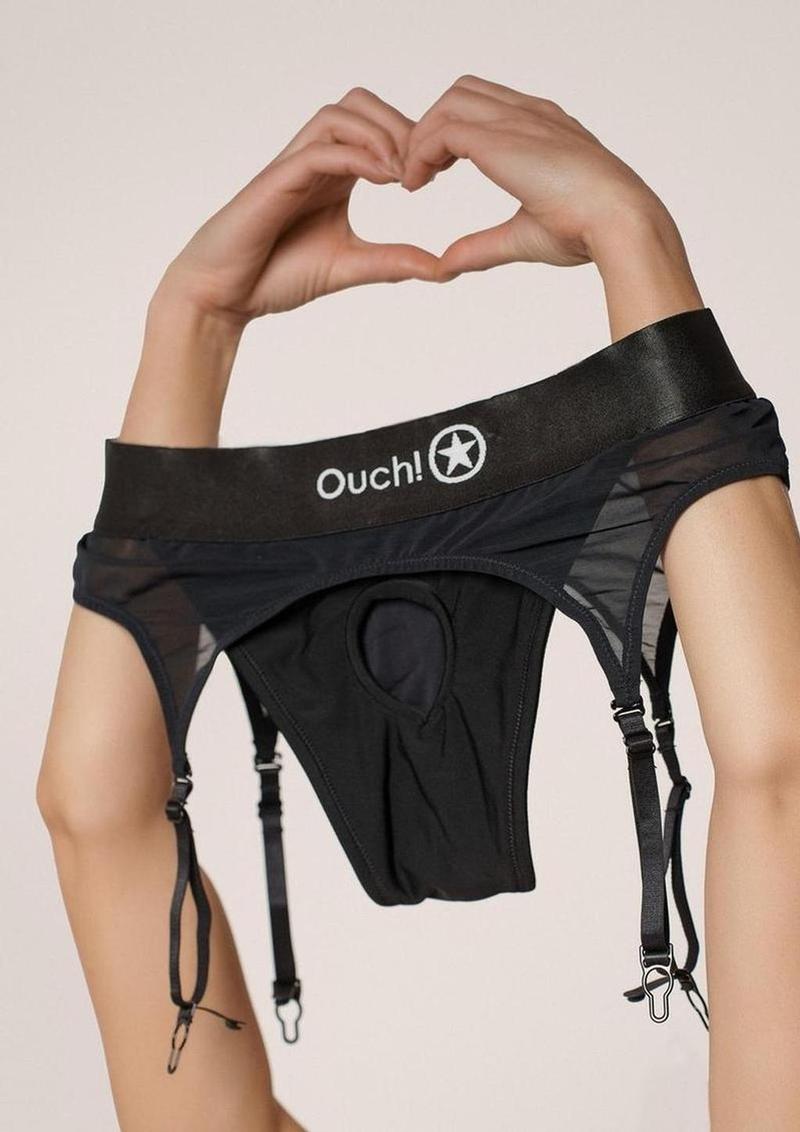 Vibrating Strap-On Thong with Adjustable Garters