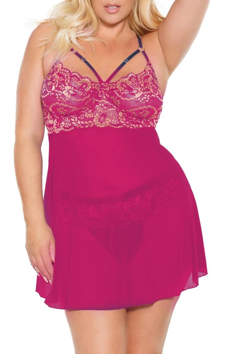 Pussycat Plus Size Babydoll and Thong Set