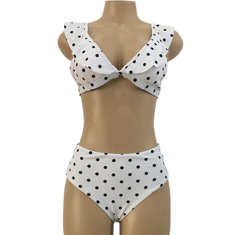 Vintage Black White Bikini High Waist Swimwear Push Up Bikini Swimsuit For Women Underwire Bikini Top Ruffle Padded Two Piece Bathing Suits Teen Girls Women Push Up Swimsuit Ruffle Dot Swimsuit Bikini Summer Beach Wear