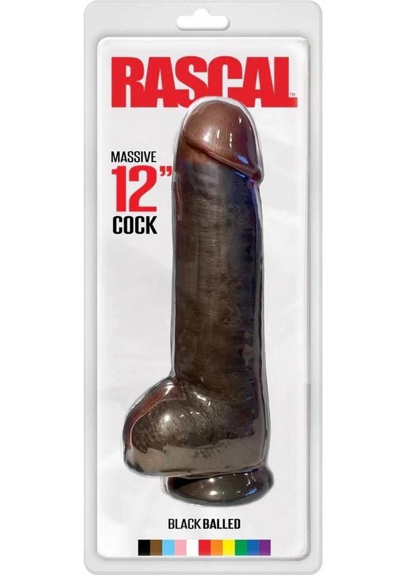 Rascal Black Balled Massive 12-Inch Cock Realistic Chocolate Dildo