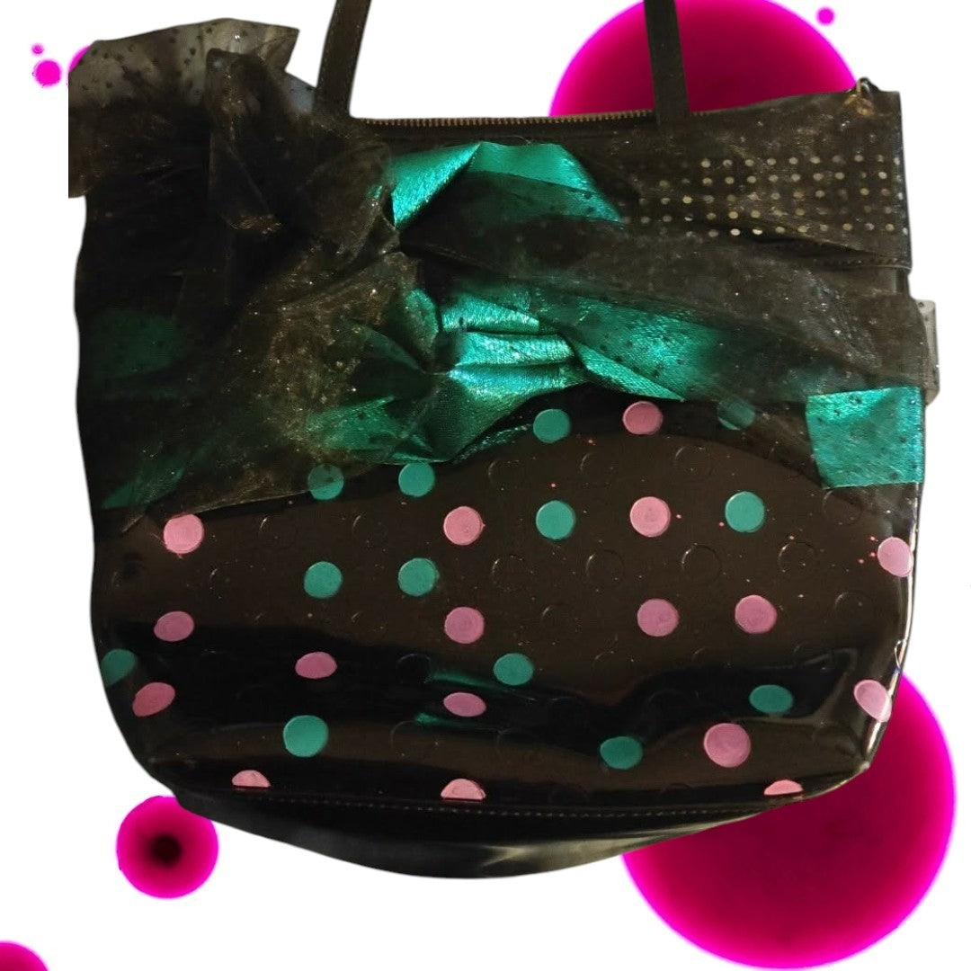 Teal And Pink Polk a dotted  Handbag