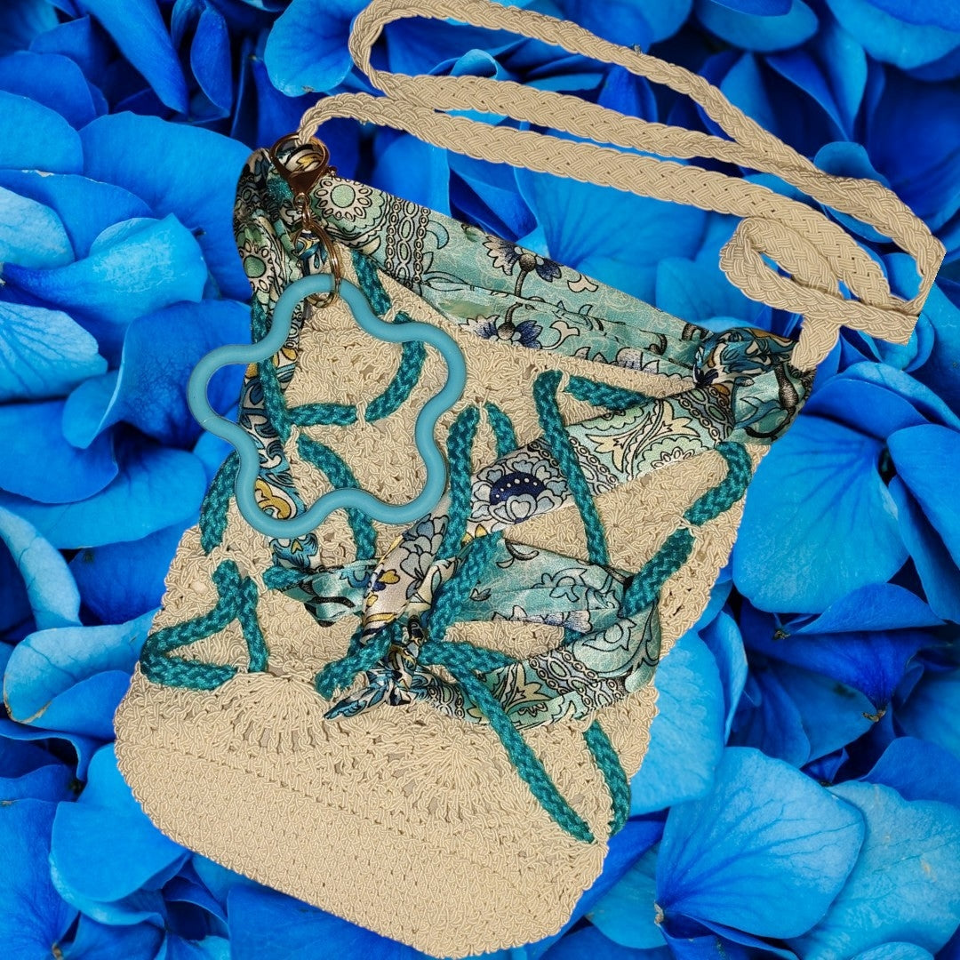 Crocheted Satchel Bag with Blue Accents