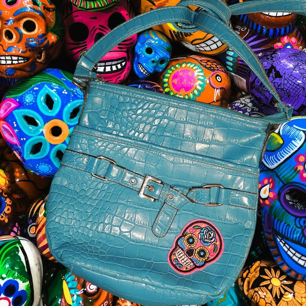 Turquoise Bag with Sugar Skull