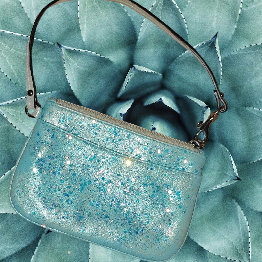 Upcycled Teal Sparkle Mini Handbag