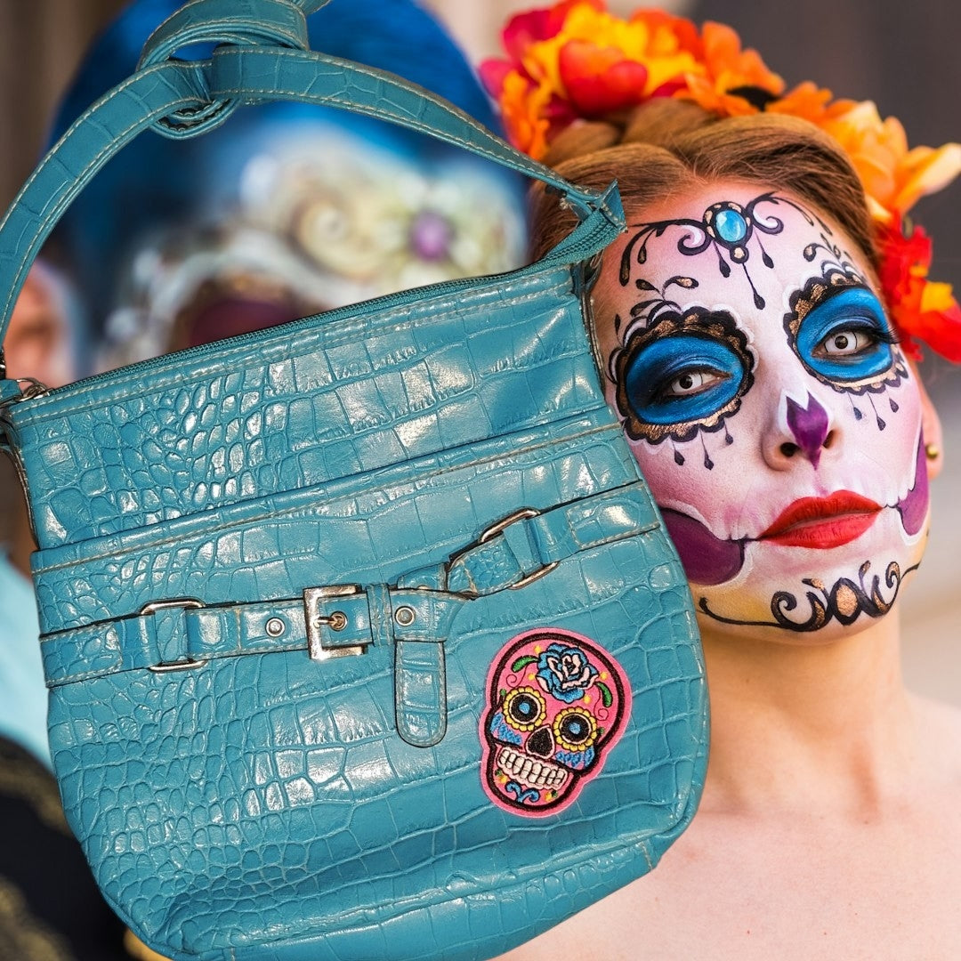 Turquoise Bag with Sugar Skull