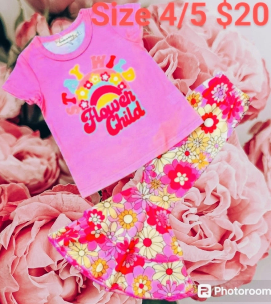 New Flower Child Bell Bottom Outfit Size 4