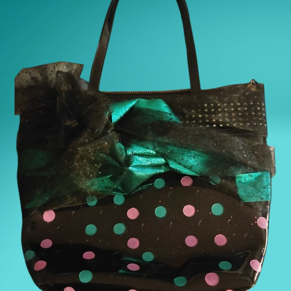 Teal And Pink Polk a dotted  Handbag