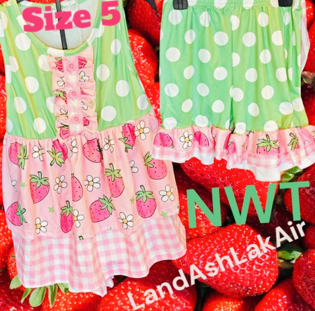 New Pink and Green Strawberry Outfit Size 5