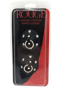 Rouge Leather Studded Nipple Covers with Metal Ring Accent