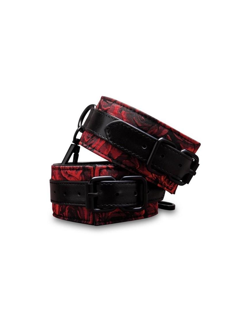 Secret Kisses Rosegasm Faux Leather Handcuffs and Satin Blindfold
