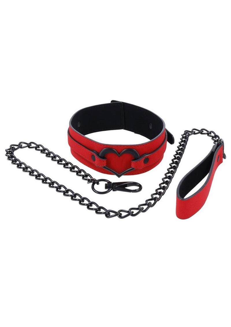 Sex And Mischief Amor Heart Collar and Leash Red And Black Restraint