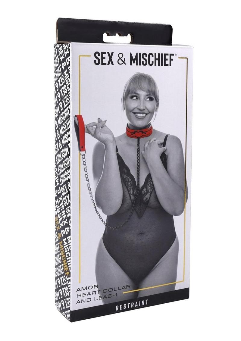 Sex And Mischief Amor Heart Collar and Leash Red And Black Restraint