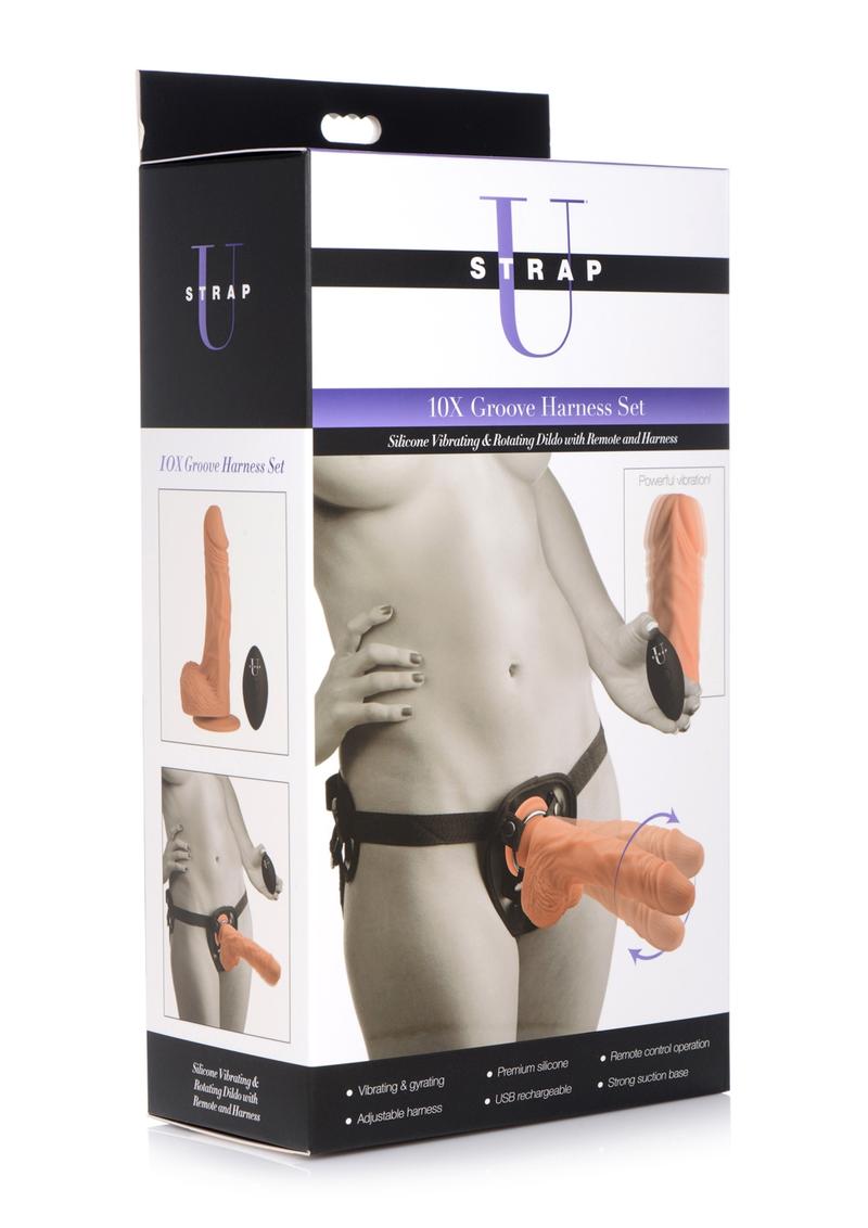 10X Groove Adjustable Harness Set With Rotating Silicone Dildo