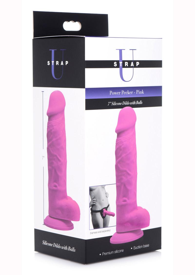 Power Pecker Pink 7 in Silicone Dildo with Balls
