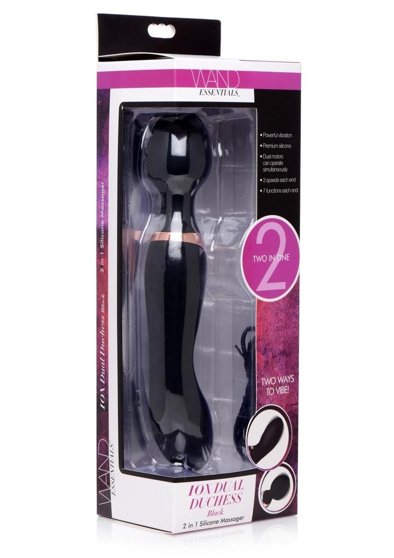 10X Dual Duchess Black 2-in-1 Silicone Vibrating Wand Massager