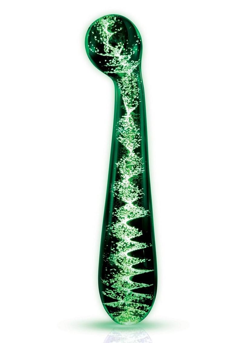 WhipSmart Glow in the Dark Bulbous Glass Dildo with Curved Tip